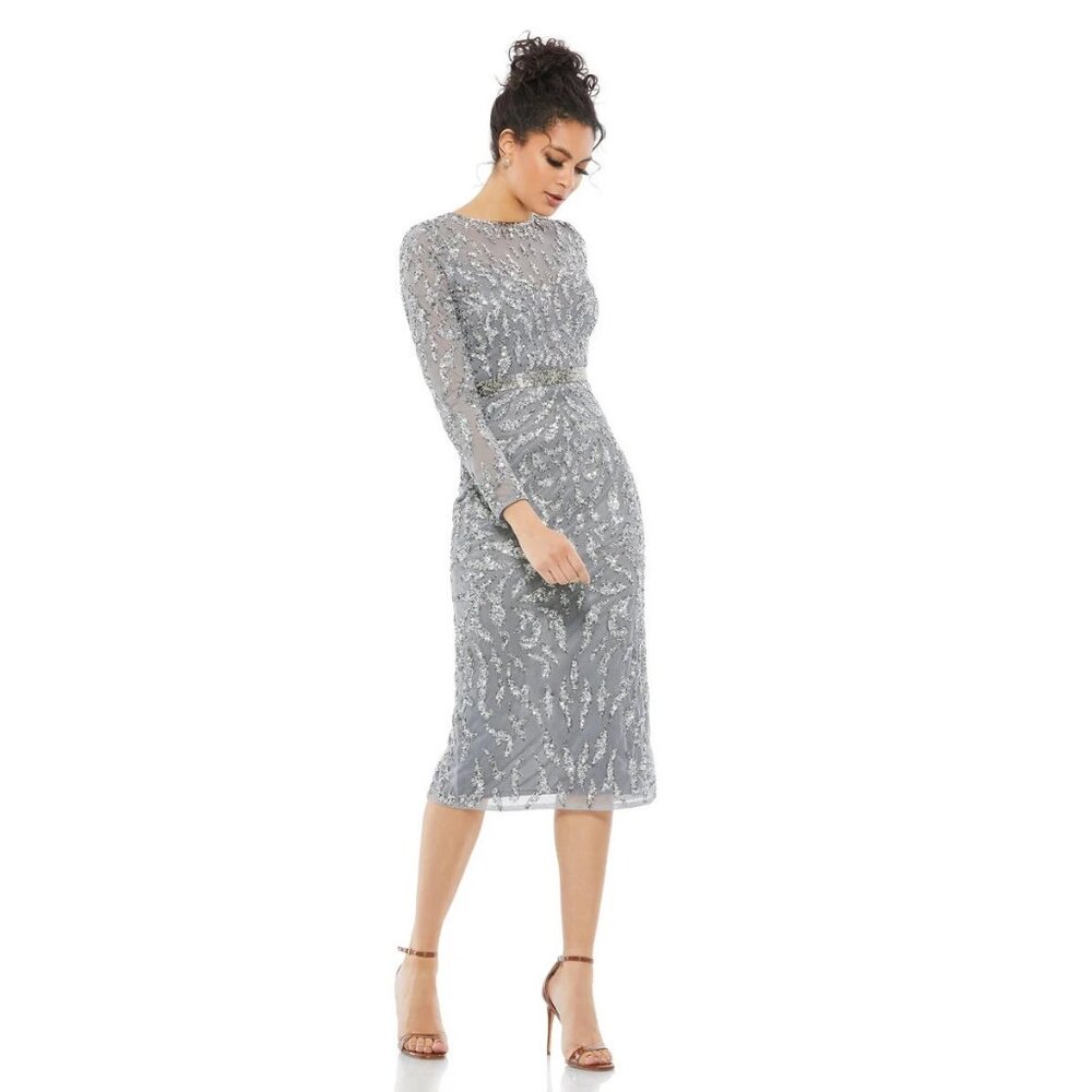 NEW Mac Duggal Platinum Silver Short Evening Cocktail Dresses P4440